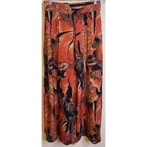 RIALTO California Abstract Long Maxi Skirt Coral Vibrant Boho Retro Size 26"